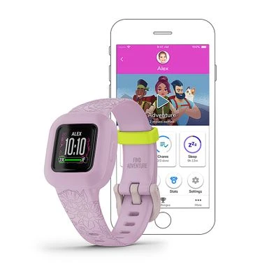 Garmin - Vivofit Jr. 3 Kids Fitness Activity Tracker - Lilac Floral 3 Garmin - Vivofit Jr. 3 Kids Fitness Activity Tracker - Lilac Floral - Image 3