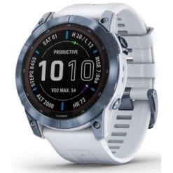 Garmin Fenix 7x Sapphire Solar, Mineral Blue Dlc Titanium With Whitestone Band